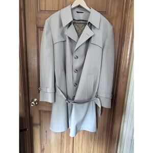 VTG Foreman Clark Mens Trench Coat 50 3XL Beige Tan Khaki Lining Belt